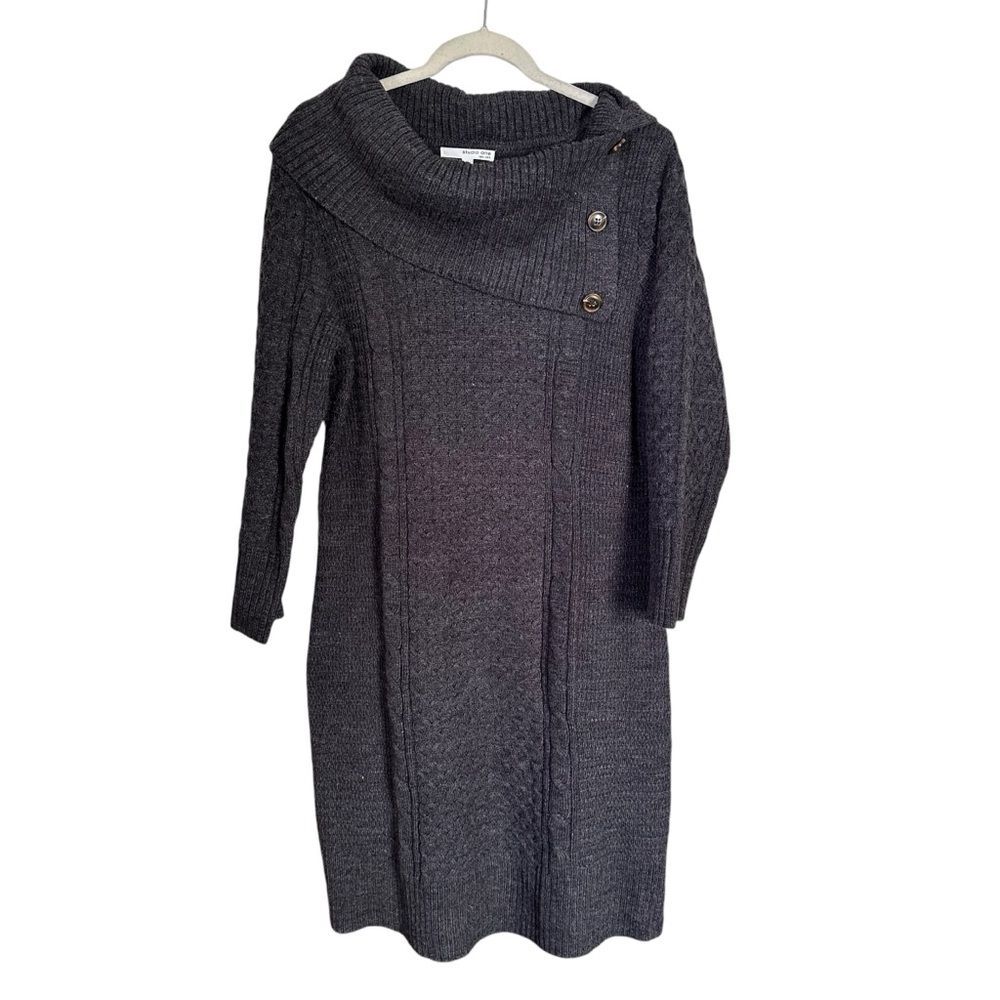 Studio One Women’s Sz XL Gray Cowl Neck Bodycon Knee Length Knit Sweater Dress